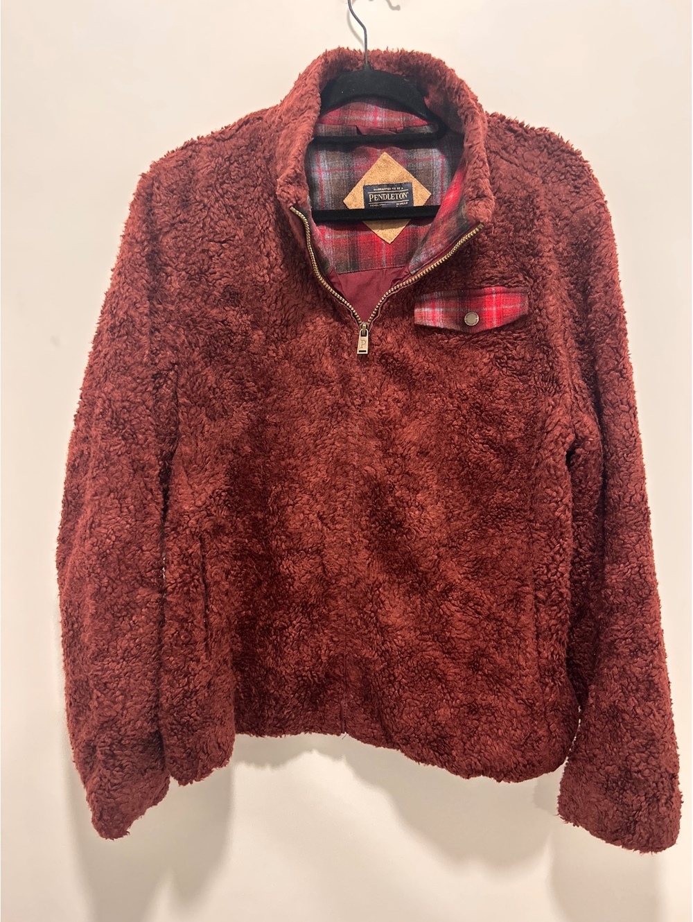 Pendleton Burgundy Sherpa Fleece Jacket with Plaid Lining